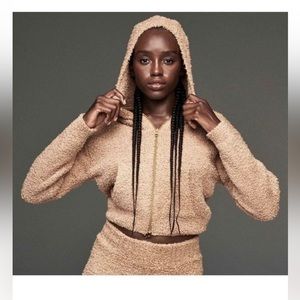 Skims Cozy Knit zip up hoodie and jogger set Camel L/XL NWT